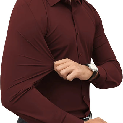 Slim Fit Long Sleeve Men'S Dress Shirt Elastic Silk Tan Color Japanese Retro Style Loose Fit Printed Shirt for Teenagers And...