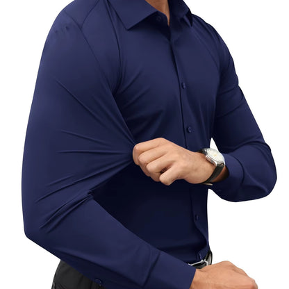 Slim Fit Long Sleeve Men'S Dress Shirt Elastic Silk Tan Color Japanese Retro Style Loose Fit Printed Shirt for Teenagers And...