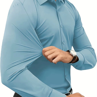 Slim Fit Long Sleeve Men'S Dress Shirt Elastic Silk Tan Color Japanese Retro Style Loose Fit Printed Shirt for Teenagers And...